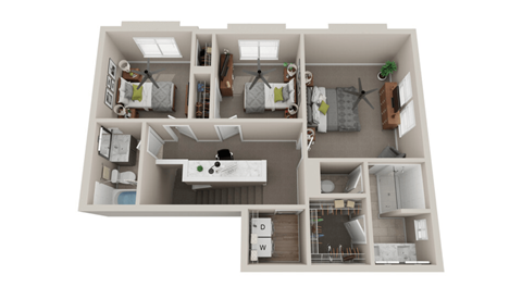 Floor plan for 3 beds, 2.5 baths, 1557 sqft